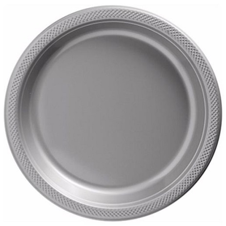 platos plateados desechables para fiestas de plastico 22.5 cm