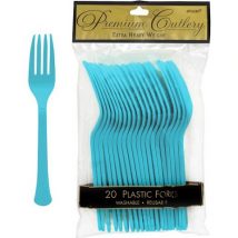 tenedores azul caribe desechables de color