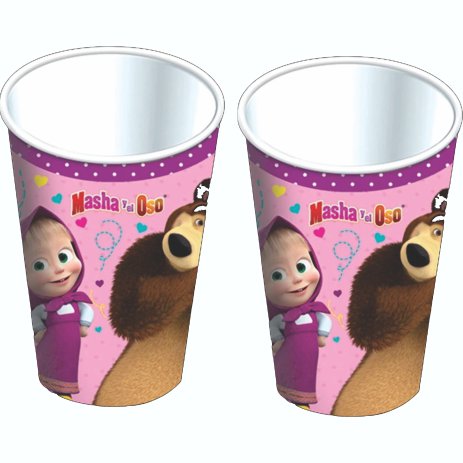 vasos de carton de masha y el oso para fiestas infantiles