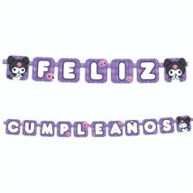 letrero de feliz cumpleaños de kuromi de carton para fiestas