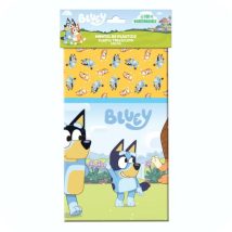 Mantel de bluey para mesa de plastico rectangular para fiesta.